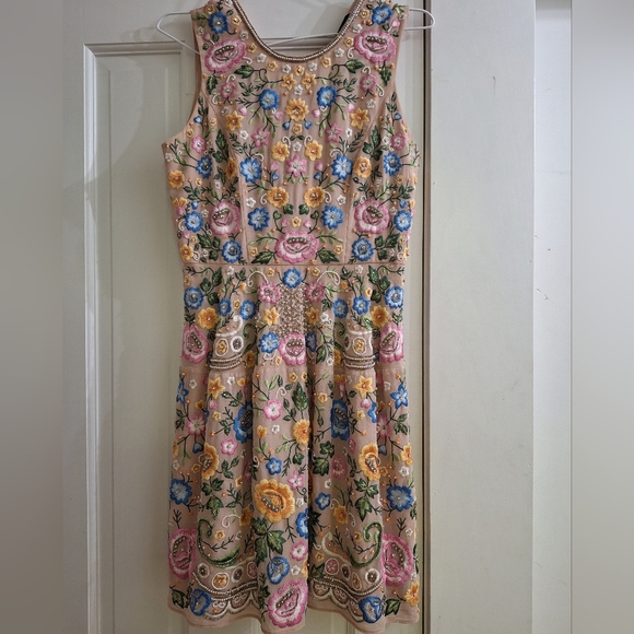 Needle & Thread fully beaded embroidered floral sleeveless shift mini dress 2 - Picture 2 of 13